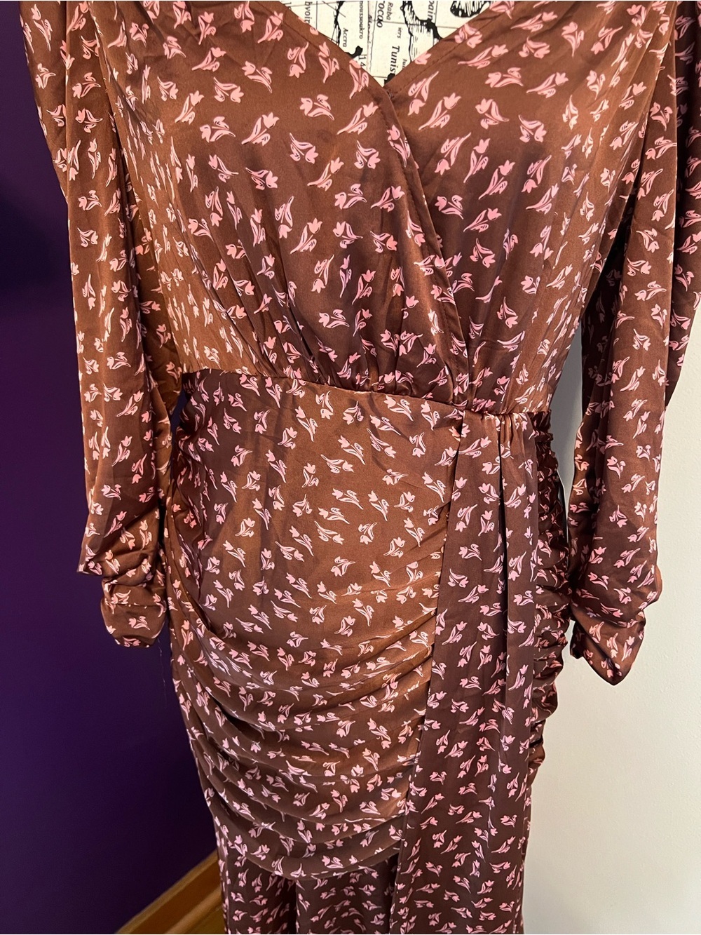 Lush Long Sleeve Brown and Pink High Low Dress NWT - Picture 3 of 13